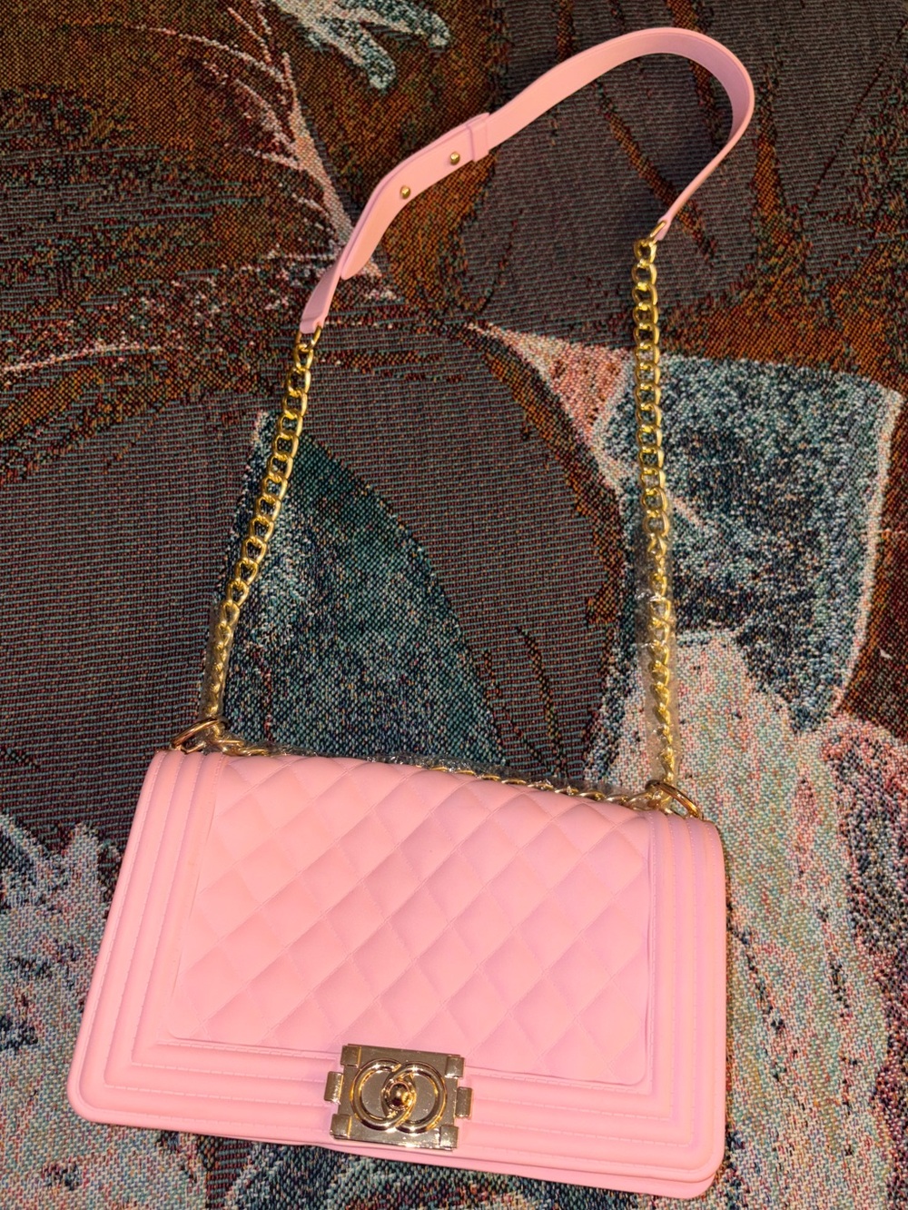 Pink Quilted Chain-Handle Shoulder Bag